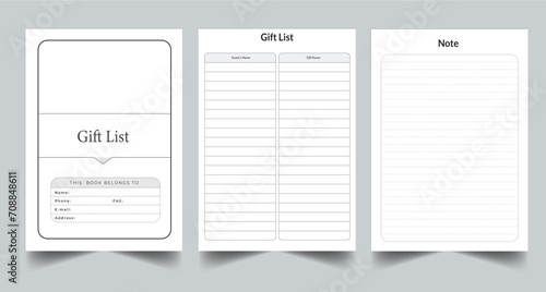 Editable Gift List Planner Kdp Interior printable template Design.