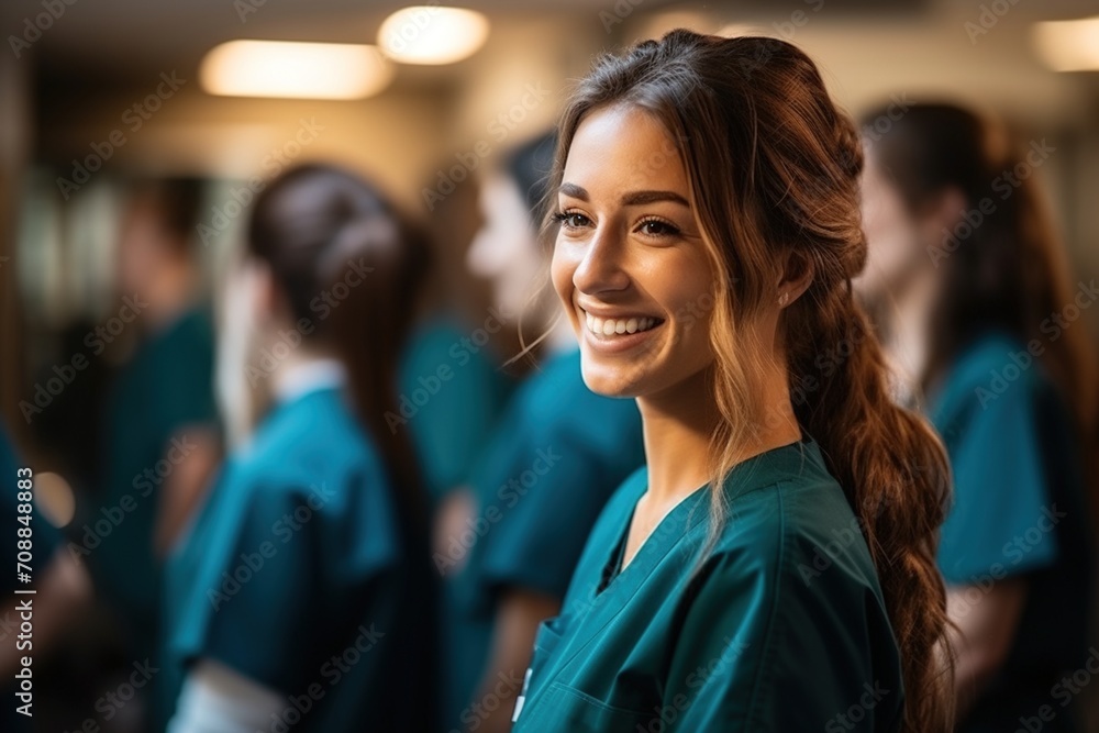 Obraz premium Confident female healthcare professional in scrubs smiling