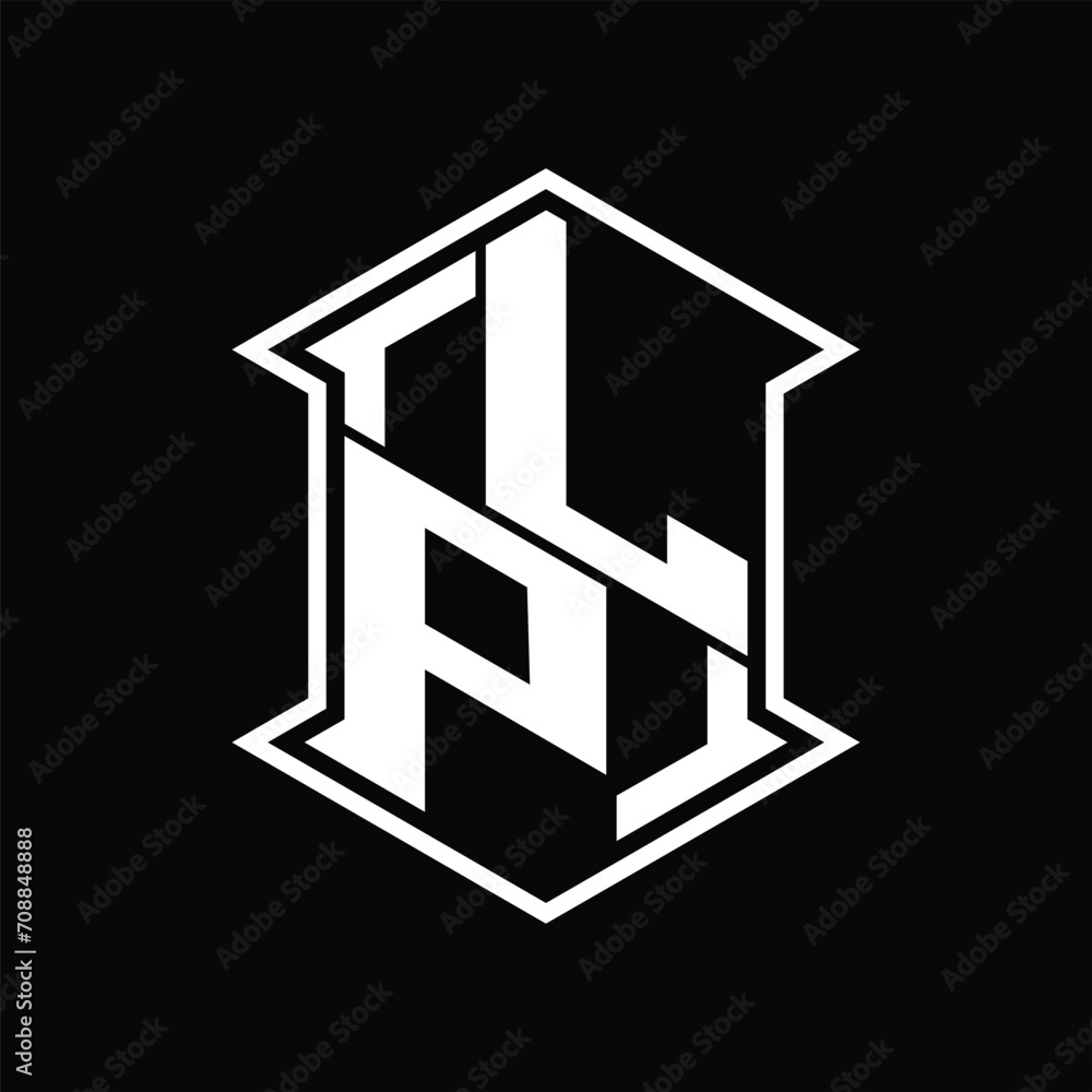 LP Logo monogram hexagon shield shape up and down with sharp corner isolated style design LP Logo monogram hexagon shield shape up and down with sharp corner isolated style design