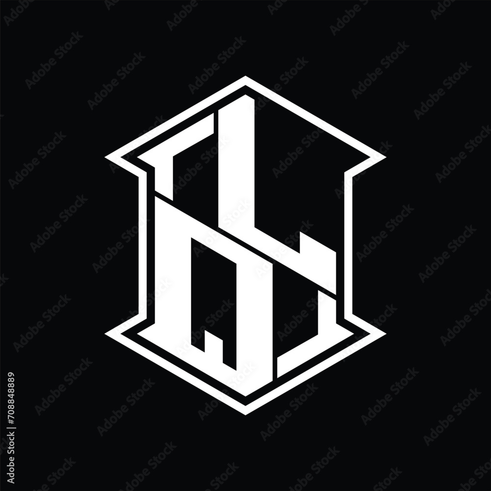 LQ Logo monogram hexagon shield shape up and down with sharp corner isolated style design LQ Logo monogram hexagon shield shape up and down with sharp corner isolated style design