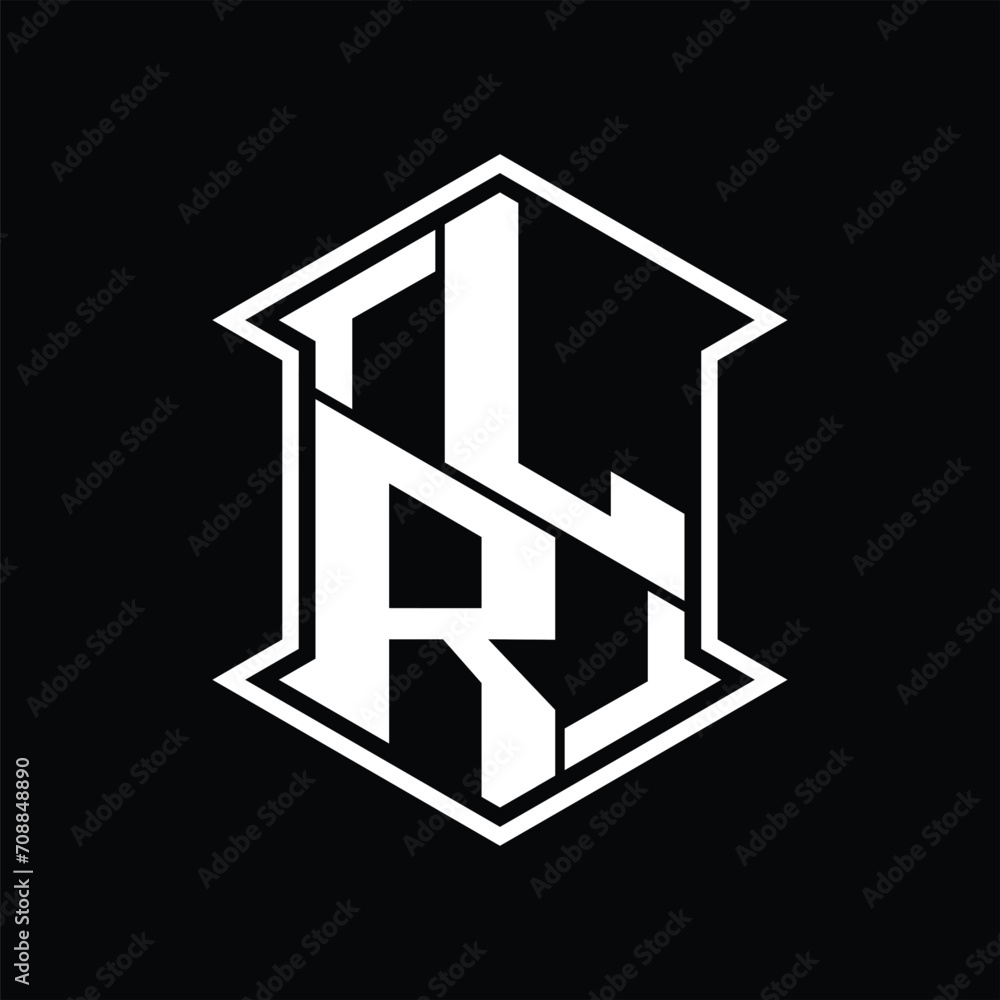 LR Logo monogram hexagon shield shape up and down with sharp corner isolated style design LR Logo monogram hexagon shield shape up and down with sharp corner isolated style design