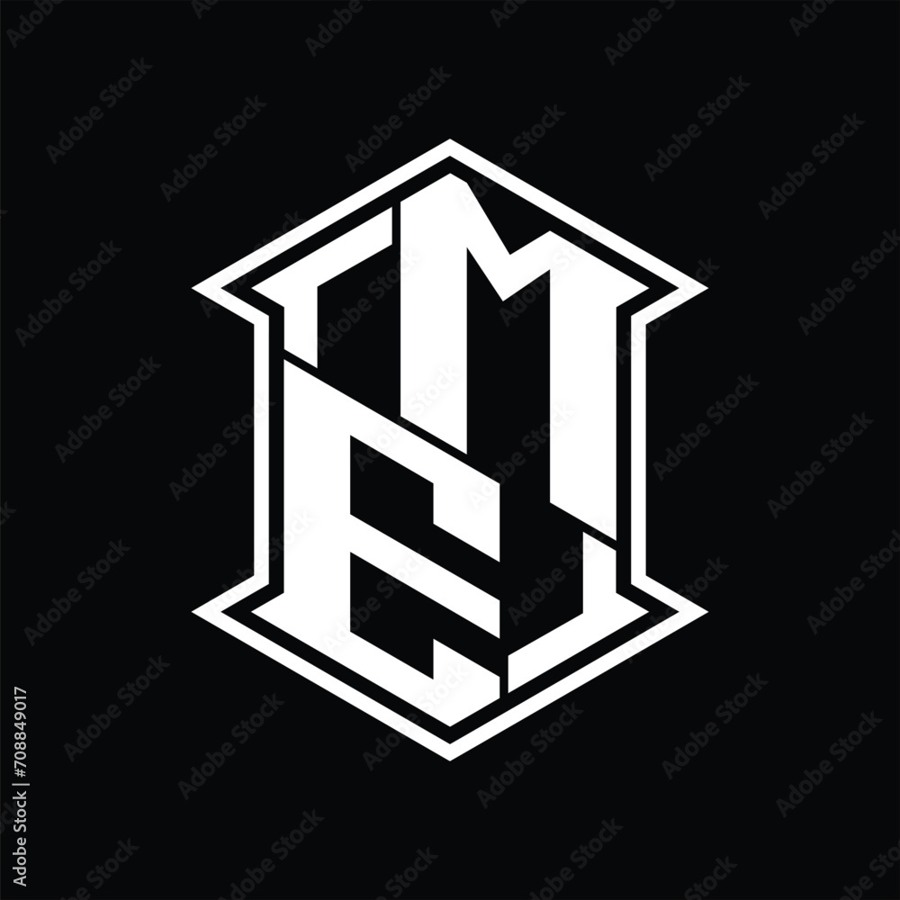 ME Logo monogram hexagon shield shape up and down with sharp corner isolated style design