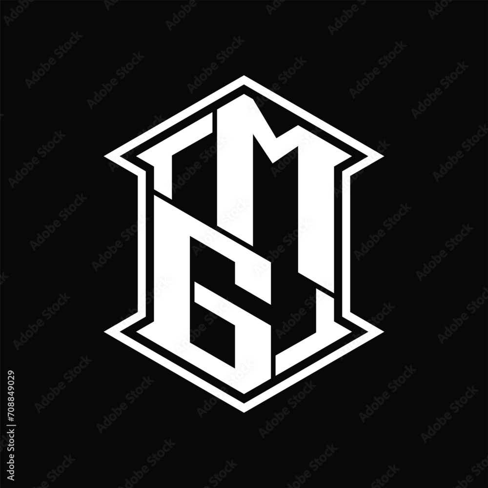 MG Logo monogram hexagon shield shape up and down with sharp corner isolated style design MG Logo monogram hexagon shield shape up and down with sharp corner isolated style design