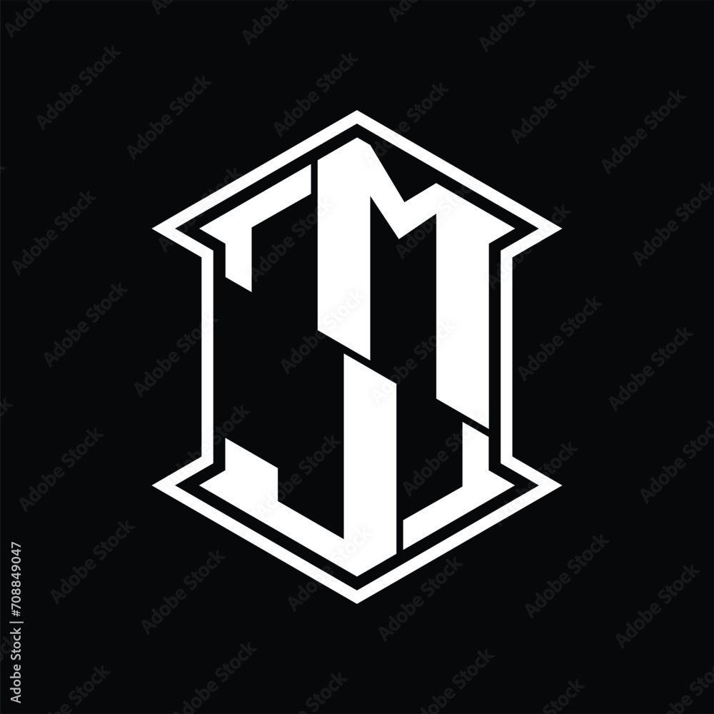 MJ Logo monogram hexagon shield shape up and down with sharp corner isolated style design MJ Logo monogram hexagon shield shape up and down with sharp corner isolated style design