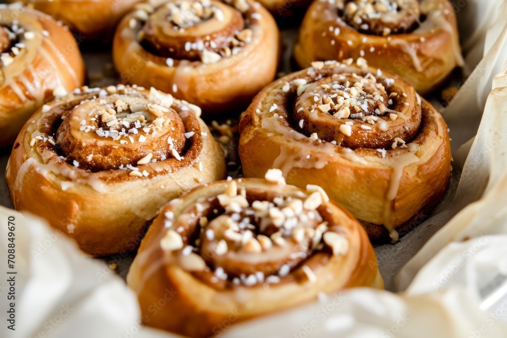 Freshly Baked Cinnamon Rolls with Glaze and Chopped Nuts Freshly Baked Cinnamon Rolls with Glaze and Chopped Nuts