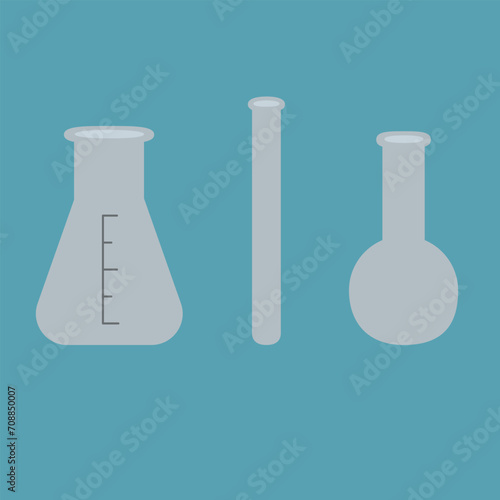 Set of medical flasks on blue background. Flat icon. Vector illustration