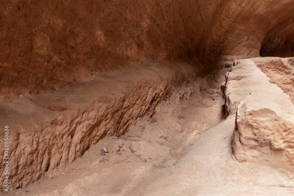 A channel for collecting water is cut into the wall along the entire Al Siq gorge in the Nabataean kingdom of Petra in the city of Wadi Musa in Jordan A channel for collecting water is cut into the wall along the entire Al Siq gorge in the Nabataean kingdom of Petra in the city of Wadi Musa in Jordan