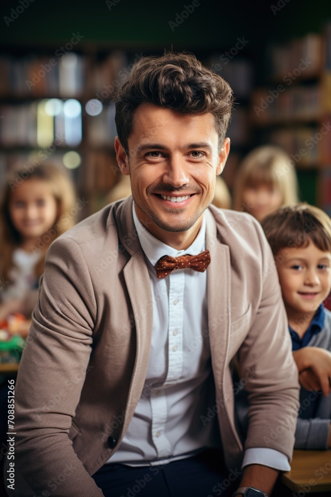 Fototapeta premium Portrait of a male teacher with a bow tie