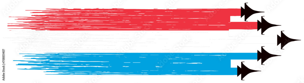 Luxembourg flag with military fighter jets isolated background vector illustration