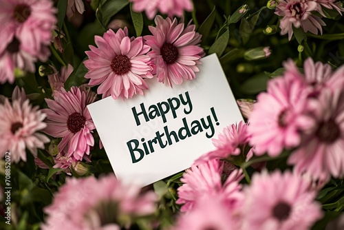 Card Amongst Vibrant Floral Bouquet for Joyful Birthday Wishes