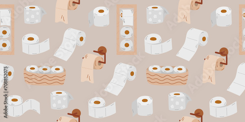 Toilet paper seamless pattern in cartoon style