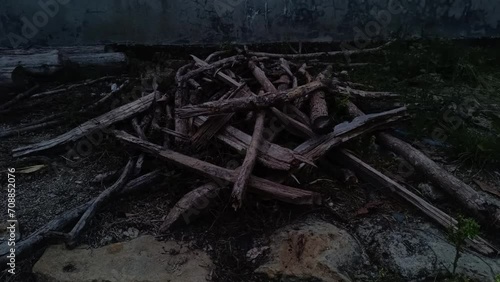 firewood in the dark, traditional fuel photo