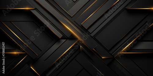 Black abstract background with golden lines. black gold background overlap dimension with futuristic background © Haleema