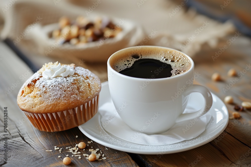 Fresh Muffin and Coffee on Rustic Table Fresh Muffin and Coffee on Rustic Table