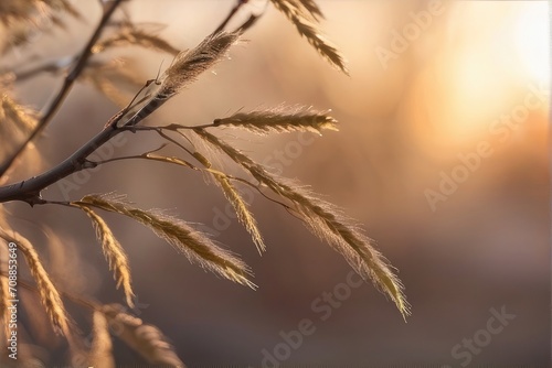 Close up of willow branches, golden Easter background .Generative Ai 