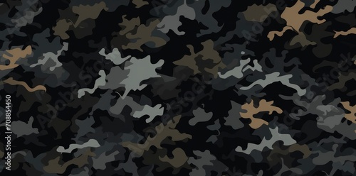Seamless rough textured military, hunting or paintball camouflage pattern in a dark black and grey night palette photo