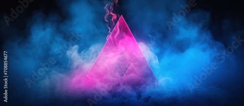 pink triangle neon light and smoke dark empty space background