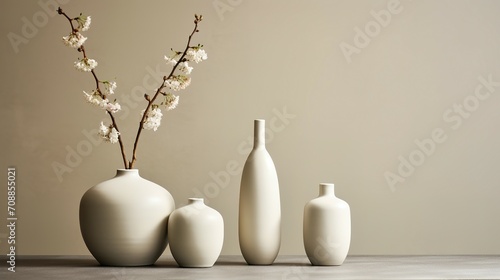 Minimalist home decor with neutral tones and elegant vases