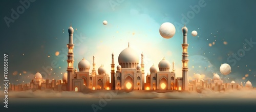 Ramadan Kareem concept with mosque background and sparkling star night