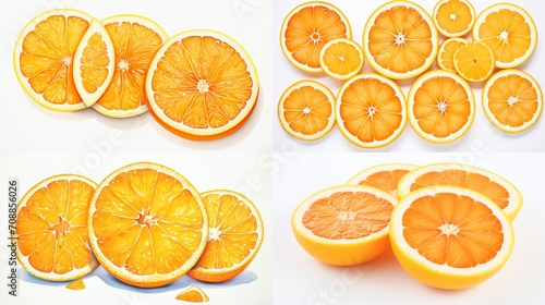 isolated orange slices against a clean white background, highlighting the citrusy hues and intricate patterns of this juicy fruit.