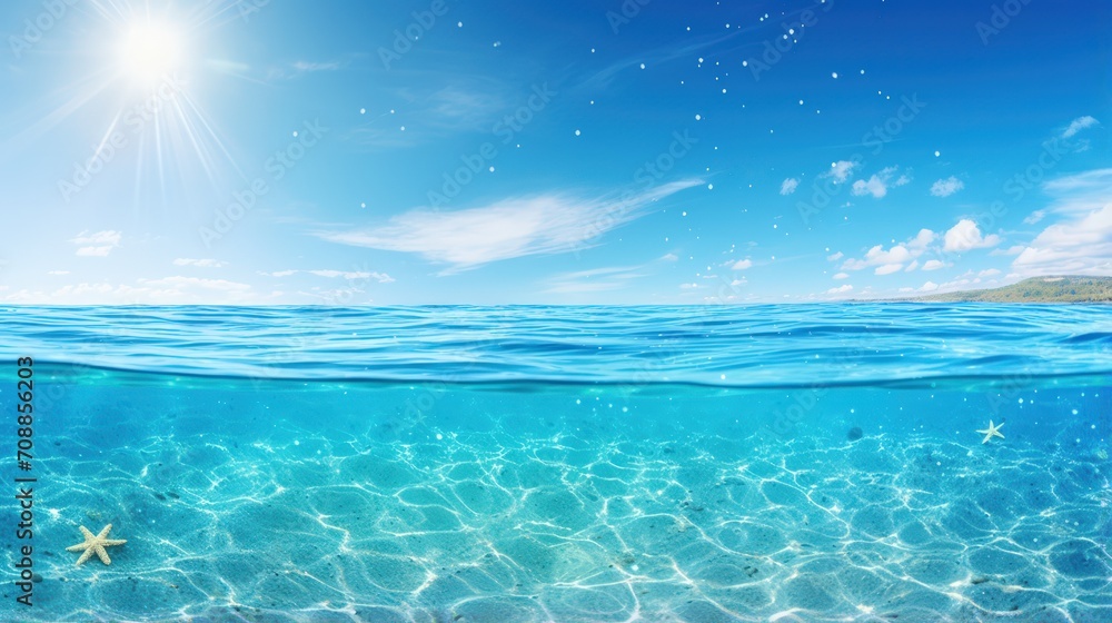 Summer tropical sea with sparkling waves and blue sunny sky Summer tropical sea with sparkling waves and blue sunny sky