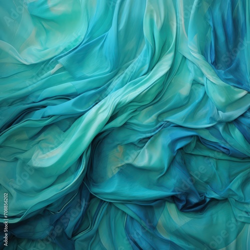 Turquoise green and blue paint create a textured fabric