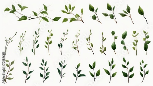 Illustration of twigs and branches with green leaves