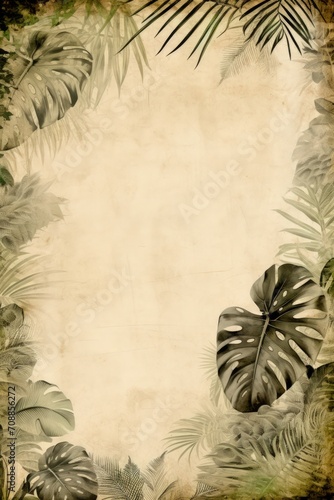 Vintage Monstera leaves paper background featuring a grunge aesthetic.