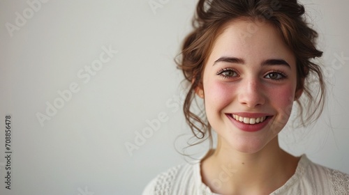 A charming lady with a heartwarming smile, perfectly framed in high definition against a plain white background