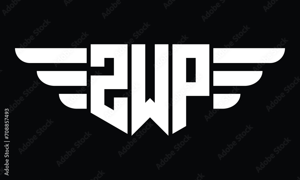 ZWP three letter logo, creative wings shape logo design vector template ...