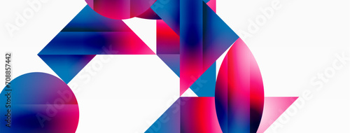 Serene gradient template. Circles and triangles mingle in minimalist perfection. Gentle fusion of forms and hues creates balanced yet captivating backdrop, embodying modern sophistication