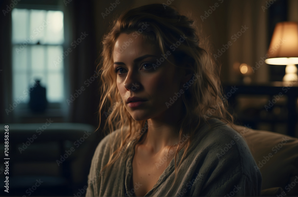 Fototapeta premium portrait of a woman alone and sadness
