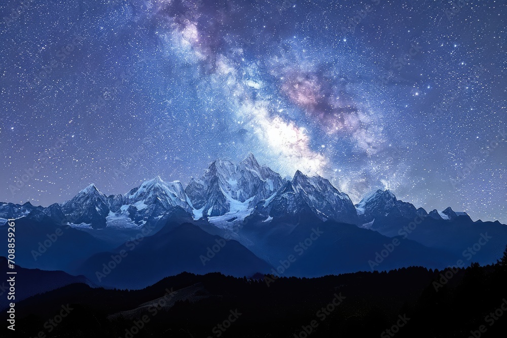 forest mountains with the milky way in the sky professional photography