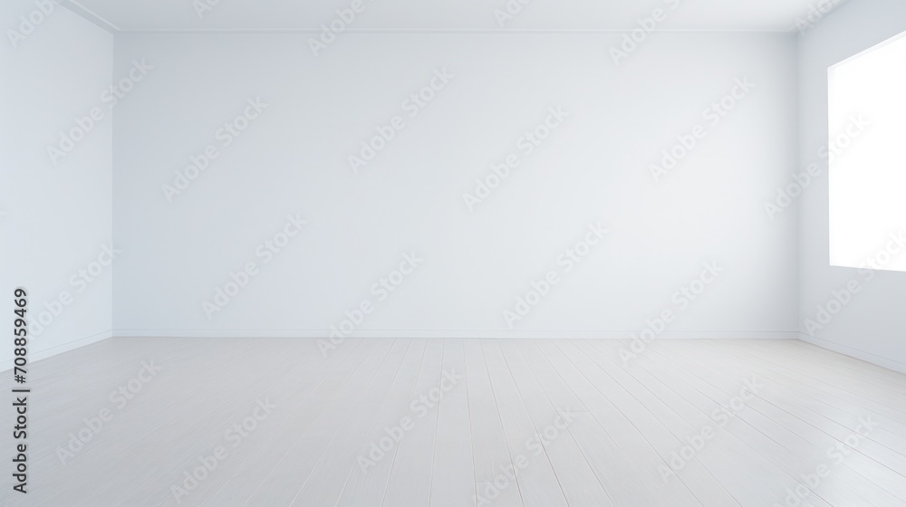 Fototapeta premium Empty room with white wall and wooden floor.