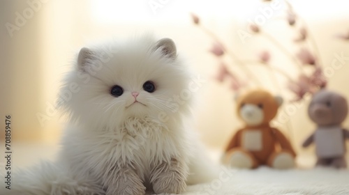 Cute cat plush toy, closeup.