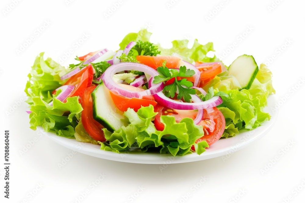 Fresh Vegetable Salad on a White Plate Isolated on White Background Fresh Vegetable Salad on a White Plate Isolated on White Background