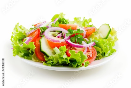 Fresh Vegetable Salad on a White Plate Isolated on White Background