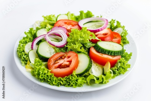 Fresh Vegetable Salad on a White Plate Isolated on White Background