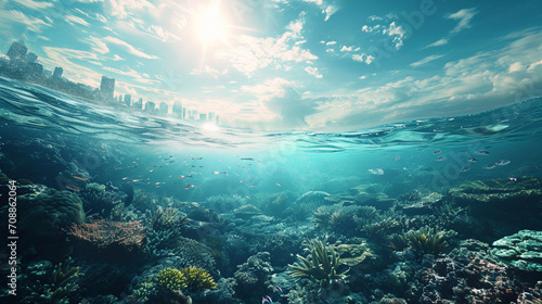Hopeful visualization of cleaner oceans in future, AI Generated