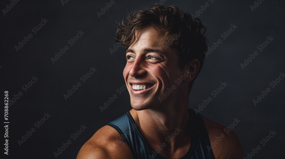 Beaming athlete in half-body portrait isolated background, AI Generated