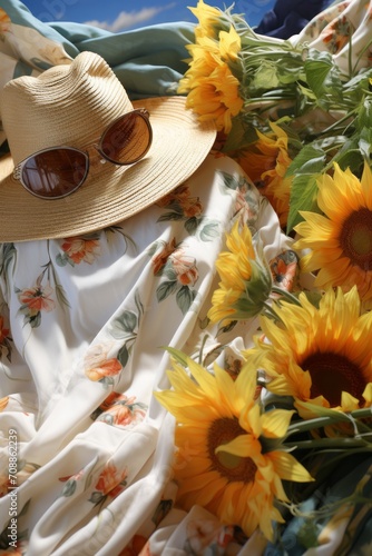 Photo Realistic of a Sunbather in a Straw Hat, Sunglasses, and a Flowy Cover-Up, Generative AI