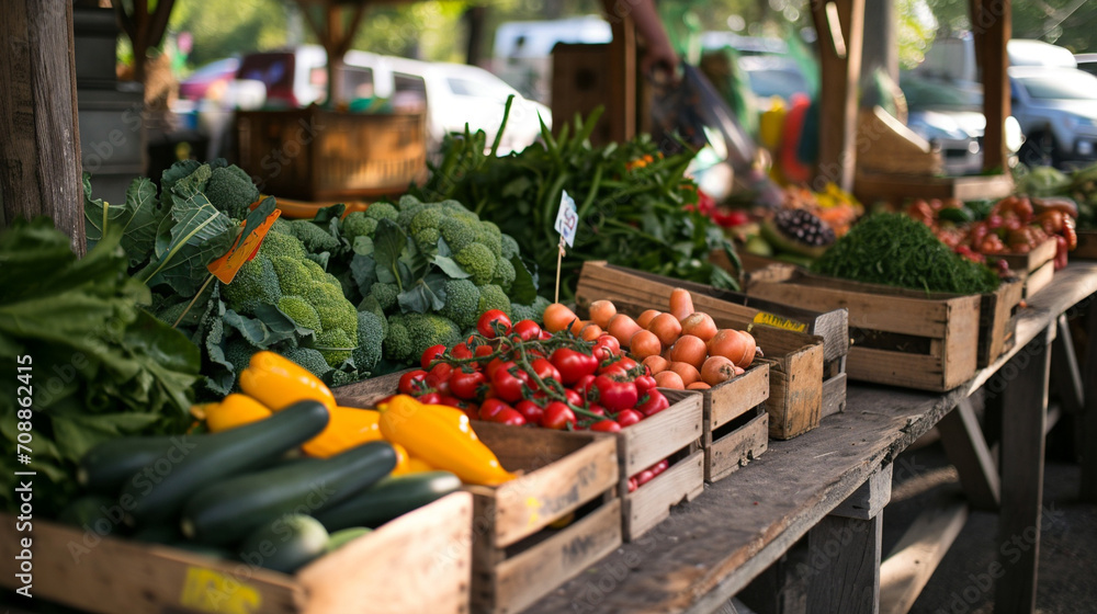Community farmers market with local, Organic produce, AI Generated - obrazy, fototapety, plakaty 