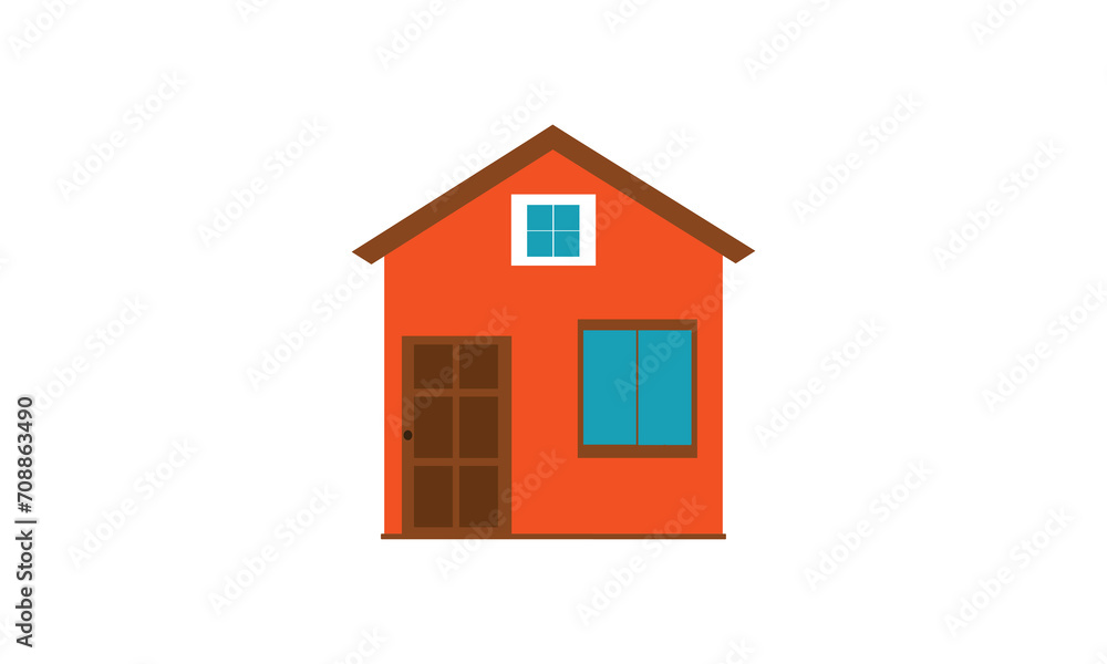 Orange Cartoon House with Blue Windows Isolated on White Orange Cartoon House with Blue Windows Isolated on White