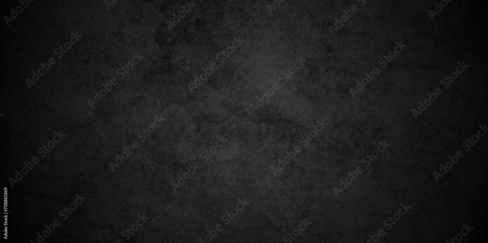 Grunge dark black blackboard and chalkboard rough background. Panorama dark grey black slate background or texture. Vector black concrete texture. Stone wall background. 