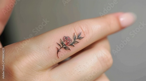 tiny feminine tattoo on finger photo