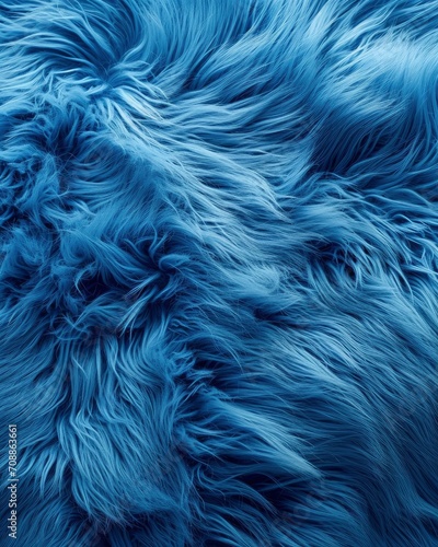 Trendy artificial fur texture. Blue fur background. Wool texture. Fluffy sheepskin close-up.