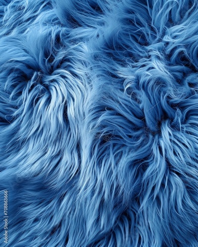 Trendy artificial fur texture. Blue fur background. Wool texture. Fluffy sheepskin close-up.