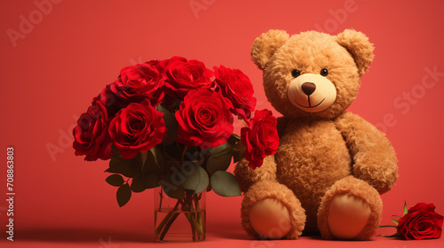teddy bear with roses © Pongsakorn