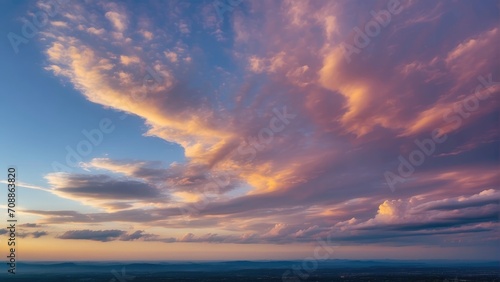 A Captivating Sky Photo Featuring Evening Colors in Late Afternoon. With Hues Resembling Midday but Infused with a Subtle, Warm Undertone, Witness Nature's Tranquil Transition. © Hashen