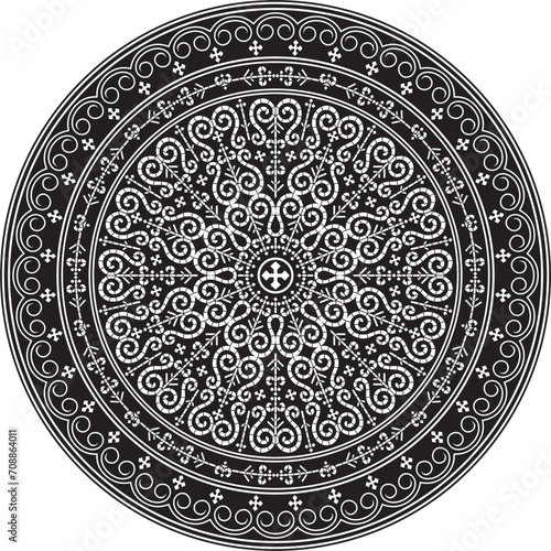Vector monochrome black round Yakut ornament. Endless circle, border, frame of the northern peoples of the Far East.